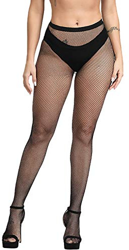 Confonze Fishnet Stockings Womens High Waist Tights Sexy Sheer Mesh Pantyhose (Black_S Hole)