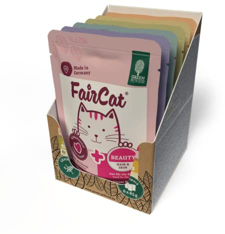 Green Petfood FairCat Multipack (6 x 85 g) | Adult | Premium Nassfutter für ausgewachsene Katzen | 6 verschiedenen leckere Sorten im Multipack | getreidefrei | Katzenfutter nass | 6er Pack