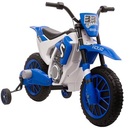 Aosom 12V Kids Motorcycle w/Treaded Tires, 5mph Top Speed Electric Bike for Kids, Ride On Motorcycle w/Training Wheels, Battery Charger, Spring Suspension, Blue