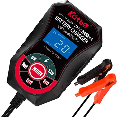 KATBO 2Amp Battery Charger, battery Maintainer 6V 12V, car battery charger, trickle charger for Car battery, Motorcycles, Lawn Tractors, Marine AGM, GEL, SLA,WET