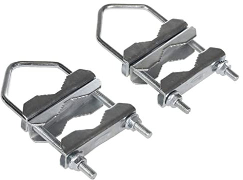 Wessper 2 Stück Doppel-Schelle Mastschelle 70 mm / 130 mm, Doppelschelle Sat, Stahl für Sat-Schüssel, Balkonhalterung, Antennenmast, Einfache Installation- Zahnschelle Verzinkt