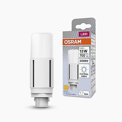 Osram DULUX LED D13 VT EM, G24D, 5,5W, 700lm, 4000K, kaltweiße Lichtfarbe, für vertikale Applikationen geeignet dank Abstrahlwinkel von 300 Grad, extrem lange Lebensdauer, keine Aufwärmzeit