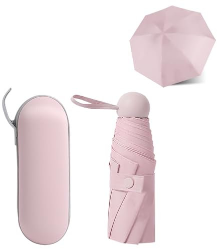 YZDZSW Kompakter Regenschirm, 6 Rippen Taschenschirm, Sonnenschutz Regenschirm Im Freien UV Faltender Regenschirm für Sonne und Regen(Rosa)