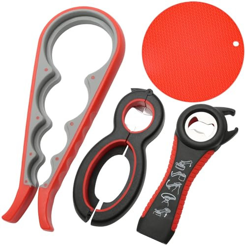 Tin Opener, 4 Pack Can Opener Effortless Arthritis Jar Opener Set Multi Function Ring Pull Can Opener Aid Manual Lid Bottle Openers for Arthritic Hands, The Elderly, Weak Hands