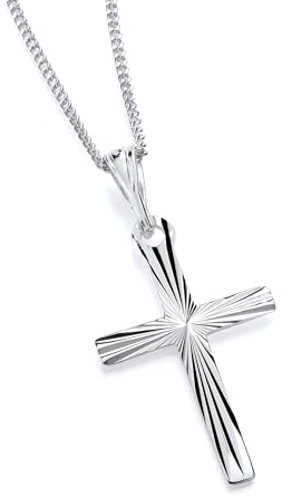 Old English Jewellers 925 Sterling Silver Diamond Cut CROSS Pendant Necklace + 16 18 20 inch Chain (20)