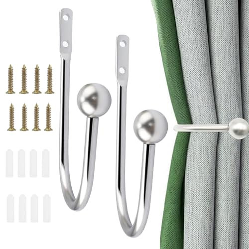 Raffhalter Metall Chrom, 2 Stück Gardinenhalter Raffhalter, Wandbefestigung U Form, Raffbügel für Vorhänge Vorhang Holdbacks, Silber Tieback Hooks Dekorativer Raffhalter für Gardinen Haus Dekoration