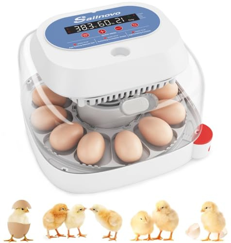 Sailnovo Incubadoras de huevos para incubar, 12 huevos, incubadora para huevos de gallina con 4 modos, visión de 360°, incubadora de huevos con giro automático y control de temperatura, indicador de
