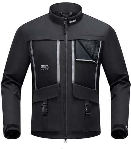 RIDEIRON Motorradjacke Herren Atmungsaktiv – 4 Jahreszeiten Textiljacke mit CE2-Protektoren, Abnehmbare Thermofutter, Reflektoren, Viel Stauraum, Touring & Adventure