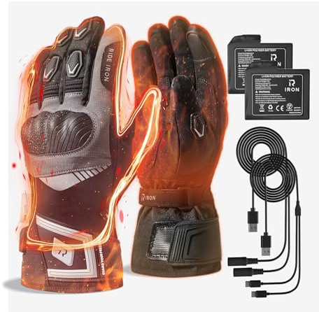 RIDEIRON Heated Motorcycle Gloves Winter Men Women - Fingertip Heating, 3 Heat Settings + Intelligent Mode, Waterproof & Touchscreen (M-XXL) (Black, L)