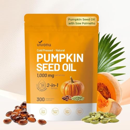 VivoNu Huile de Pépins de Courge - Saw Palmetto - pumpkin seed oil - 1000 mg - 300 unité - Sans Soja, Sans Gluten & Sans OGM