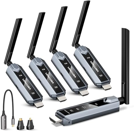 VENTION Transmisor y Receptor HDMI Inalámbrico 656FT con Pantalla LED y Control térmico, hasta 6 RXs, Plug & Play extiende señal 4K Desde PC/proyector/TV Box(1TX+4RX)