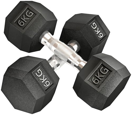 HOMCOM Juego de Mancuernas Hexagonales 2 x 6 kg Kit de Pesas con Barras de Conexión para Entrenamiento Fitness Gimnasio en Casa