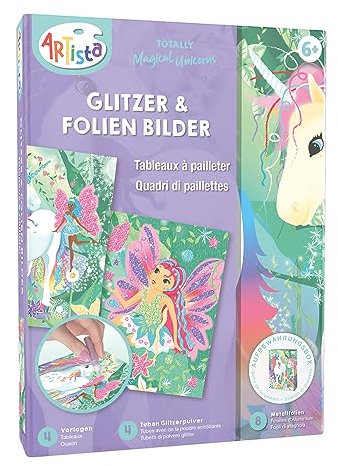 ARTISTA 9301921 Bastelset Sand- und Folienbilder Einhorn, DIY-Kit für Kinder, Kreativset in praktischer Aufbewahrungsbox