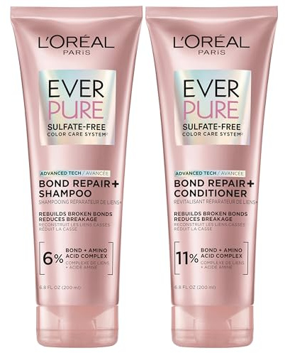 L'Oreal Paris EverPure Sulfate-Free Vegan Hair Care Kit - Shampoo and Conditioner to Strengthen and Repair Hair Bonds (Packaging May Vary)