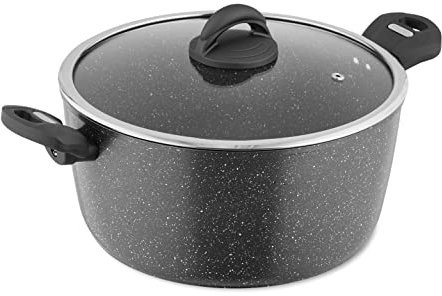 Tower Cerastone Forged Aluminium Casserole Pot with Ceramic Non-Stick Coating, Tempered Glass Lid, 28cm, Graphite
