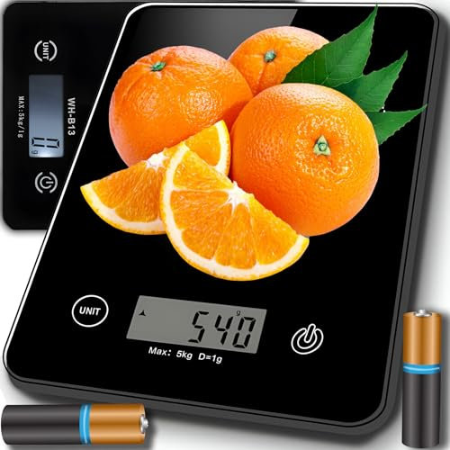 Retoo Balance De Cuisine Électronique De Haute Précision 1g-5Kg, Écran Lcd, Fonction De Tarage, Unités G, Oz, Lb, Surface En Verre, 23x16x2 cm, Balance Alimentaire, Pour Alimentaire Multifonctionnel