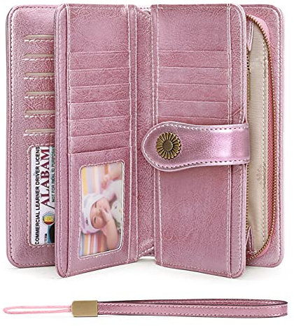 SENDEFN Geldbörse Damen Leder Portmonee Gross Frauen Clutch RFID Schutz Blocking große Kapazität Lang Geldbeutel mit 24 Kartenfächer und Portemonnaie Abnehmbare Handschlaufe