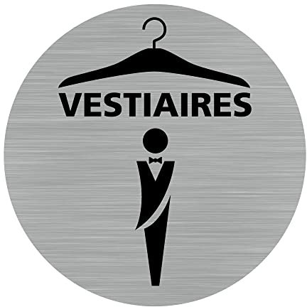 Pictogramme Vestiaires Hommes (Q0460). Autocollant Souple Effet alu brossé ou Plaque de Porte alu brossé EP 2mm au Choix - Diamètre 83 mm - Plaque Aluminium brossé - Plaque Aluminium brossé -
