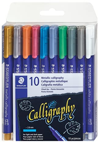 Staedtler metallic calligraphy markers, 10 metallic colours for light and dark paper, 8325 TB10