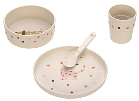 LASSIG Set de vaisselle pour enfants, Assiette Bol Gobelet Cuillère, sans BPA/Dish Set PP/Cellulose Little Mateys spicy orange 1.0 Count