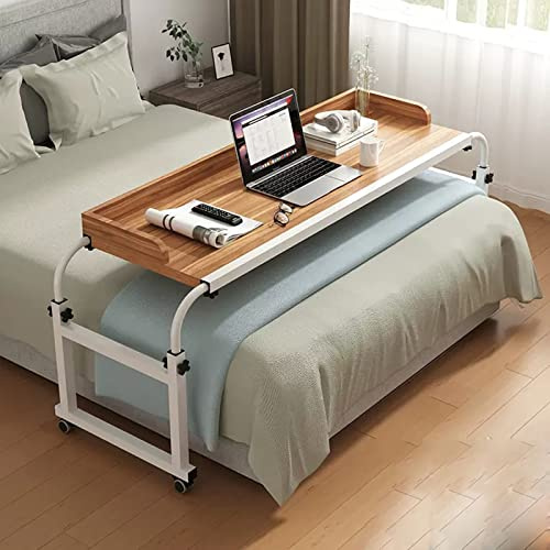 Table de lit enroulable extensible, table de chevet réglable en hauteur et en longueur, table d'ordinateur portable, poste de travail pour bureau à domicile, marron, 140 cm
