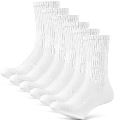 FR FABRIZA COMFORT LEGACY Sports Socks - Comfortable Unisex White Crew Socks for Everyday Wear, Walking, Hiking, and Training (6-Pack), 9-11