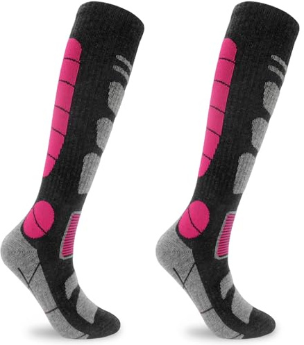 Smlper 2 Pairs Thermal Ski Socks in Merino Wool Knee High Long Hose Walking Hiking Socks for Women Thick Terry Cushion Outdoor Wicking Warm Athletic Socks Size 4-7