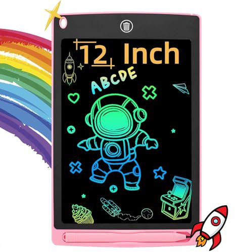 HEMUYT 12 Magnetica Infantil, Pizarra Magica Juguete Niño 2 3 4 5 6 7 Años, Tableta Escritura LCD Color, Pizarra Digital para Apuntar Recordatorios, Niña Regalo Bebe Cuaderno Digital Dibujo