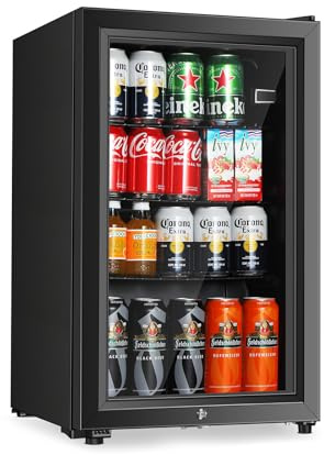HAILANG Beverage Refrigerator, 2.3 Cu.Ft, Mini Fridge with Glass Door for Soda Beer, Freestanding Beverage Cooler for Office, Bar, Adjustable Shelving&Adjustable Foot