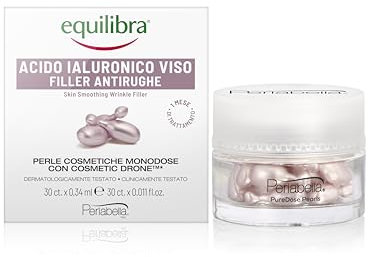 Equilibra, Siero Viso, Filler Antirughe, 30 perle, con Acido Ialuronico Viso con Diversi Pesi Molecolari, Perle Ermetiche, Prive di Acqua e Conservanti