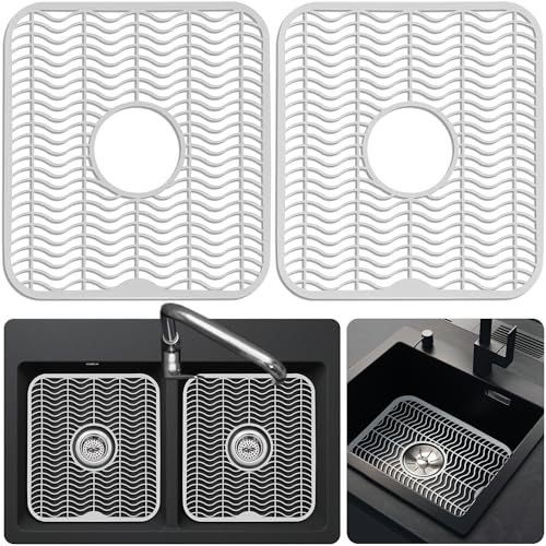 DecorRack 2 Pack Sink Protector Mat for Kitchen Sink, 30 x 28 cm Plastic Sink Grid, Scratch Guard, Sink Mat Protector for Stainless Steel or Ceramic Sink, Dishwasher Safe (White)