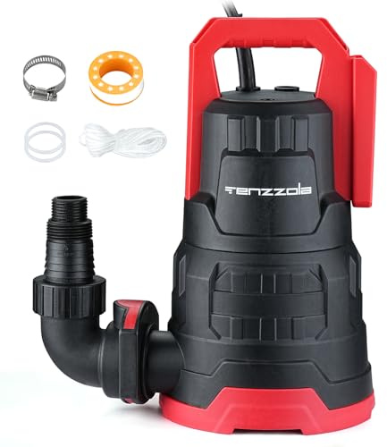 Tenzzola Sump Pump, 1 HP 3960GPH Submersible Utility Water Pump, Thermoplastic Portable Electric Water Removal Transfer Pump with 16.4FT Cord for Swimming Pool Basement Garden Pond Tubs Draining