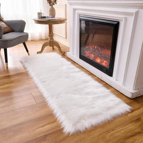 Arbosofe Ultra Soft Faux Fur Rug, Area Rugs, White Fluffy Shaggy Fur Rug for Bedroom & Living Room, Kids Room Decor, 2 x 6 Feet Rectangular