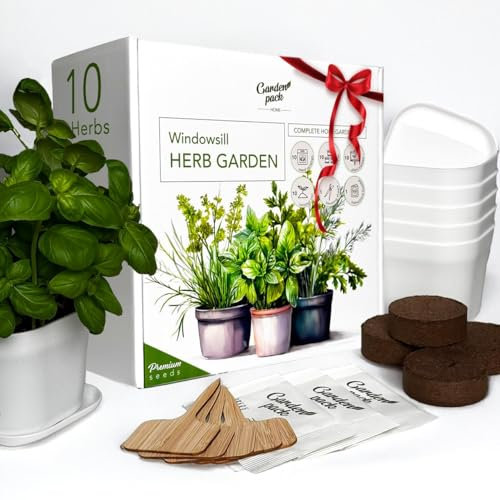 Garden Pack Herb Garden Kit – 10 Herb Varieties – Grow Your Own Herbs Indoors – Windowsill Garden Kit with Seeds for Planting UK