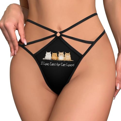 Anceky Adoro i Gatti per Gli Amanti dei Gatti Perizoma per Donna Mutandine Elasticizzate con Schiena a T Biancheria Intima Stampata Divertente