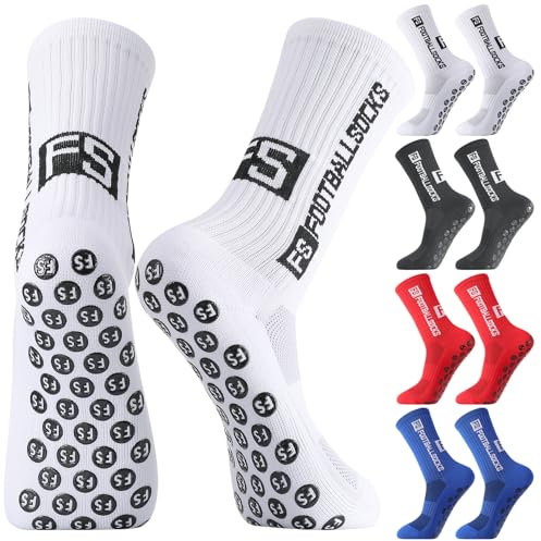 Utensilsto 4 Paare Fußball Socken Jungen 35-39 Grip Socken Fussball Socken Kinder Anti Rutsch Football Socks Rutschfeste Fußball Stutzen Sportsocken für Basketball Laufen Rugby Tennis