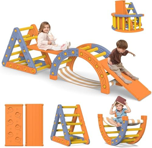10 in 1 Plastic Triangle Set,Foldable Toddler Climbing Toys Indoor, Montessori Climbing Set with Ramp, Arch & Climbing Triangle, Baby Climbing Gym, Indoor Playground for Kids