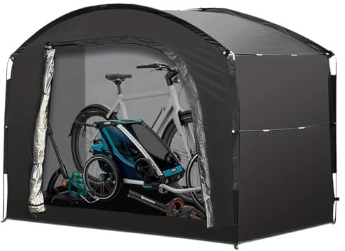 DOKKOME Garagenzelt Fahrrad Schuppen Groß Zeltgarage Fahrrad Unterstand Storage Tent Bicycle Shed Multifunktionales Zelt für Rasenmäher Gartengeräte Schwarz