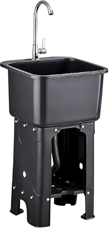 Fregadero de Servicio con Grifo Giratorio de 360°, Fregadero de Plástico Independiente con Estante de Almacenamiento, para Garaje, Laboratorio, Lavadero y Jardín(Black,40x40x76cm)