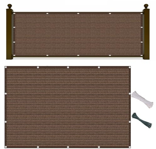 Balkongöverdrag 95 x 180 cm 90% Skuggning, Anti-Titt, Rivtålig, Balkong Integritetsskydd Staket Trädgårdsskydd Med Kabelband Och Rep för Bakgård, Däck, Räcke, Pooler, Brun