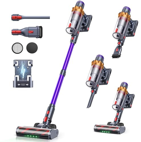ozeeco Cordless Vacuum Cleaner, 650W/55KPA/70Mins Vacuum Cleaners for Home, Self-Standing Stick Vacuum with Wall Mount Charging and Auto Mode, Touch Screen, Vacuum Cordless for Pet Hair/Carpet/Floor