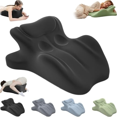 Couples Pillow, Memory Foam Couples Pillow for Intimacy Waterproof Lumbar Support Cushion for Sleeping Reading Relax (Black)