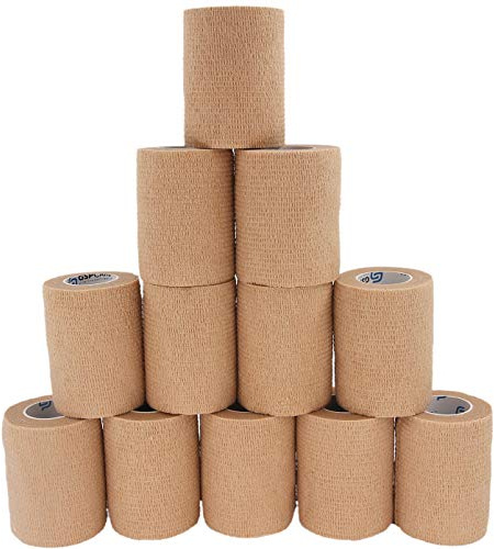 Self Adhesive Wrap Cohesive Bandages 12 Count 3 x 5 Yards, Medical Tape, Adhesive Flexible Breathable First Aid Non Woven Rolls, Stretch Athletic, Ankle Sprains & Swelling, Sports