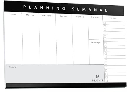 Previs Planificador Semanal A4 Con Diseño Minimalista y Productivo - Organizador Semanal A4 - Planning Escritorio. Planner Organización