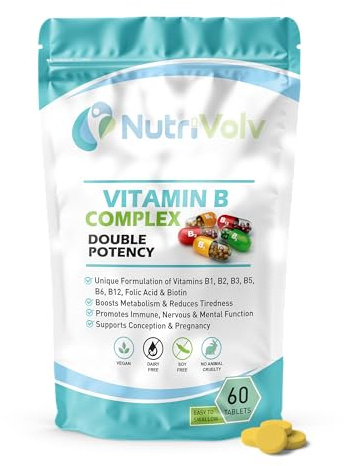 Vitamin B Complex Supplements with B Vitamins Including high strength B12, B1, B2, B3, B5, B6, B7, B9, Biotin & Folic Acid- Support Healthy Energy Metabolism | 60 Tablets