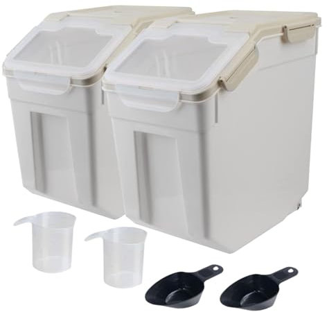 Mairuker Dog Food Storage Container,Grain Rice Storage Bin Flour Storage Container Dry Food Storage Moisture-Proof Plastic Cat Puppy Food Bin with Locking Lid & Rolling Wheel (Grey)