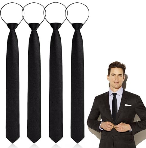 YUWJOOWEE 4 Stück Herren Krawatte Set, Krawatten für Herren Verstellbar Set, Vorgebundenen Knoten Herren für Krawatten Hochzeit Schlips, Trauerkrawatte Reißverschluss Vatertag