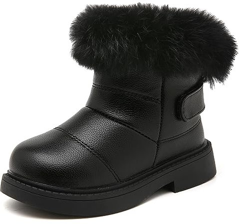 Meik Mangni Stivali da Neve Carino Bambine e Ragazze Stivaletti Invernali Scarpe Comode Morbide Fodera Calda Scarponi da Sci all'aperto,Nero,Taglia 27 EU