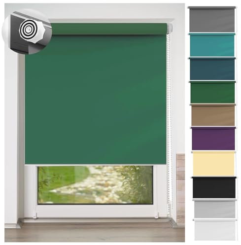 Thermorollo Ohne Bohren 120 x 110 cm Einfache Installation Easyfix, Thermo Rollo inkl. Zubehör für Fenster und Türen, Dunkelgrün