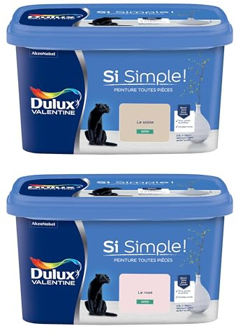 Dulux Valentine Peinture Si Simple Peinture Intérieure Toutes Pièces Satin - Peinture Murs et Plafonds, Portes et Plinthes - Lot de 2 - Couleurs : Le Sable & Le Rose 2,5 L